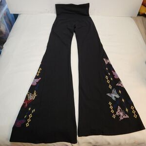 T Party Y2K Embroidered Butterfly Fold Over Flare Pants Yoga Leggings XS/S